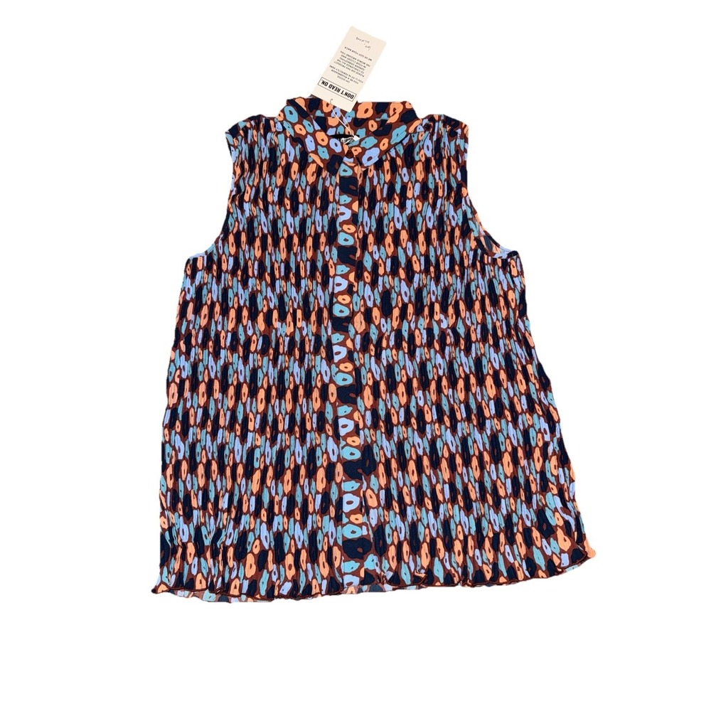 NWT Wildfang Retro Floral Cinnamon Empowered Plisse Sleeveless Button Up Size S